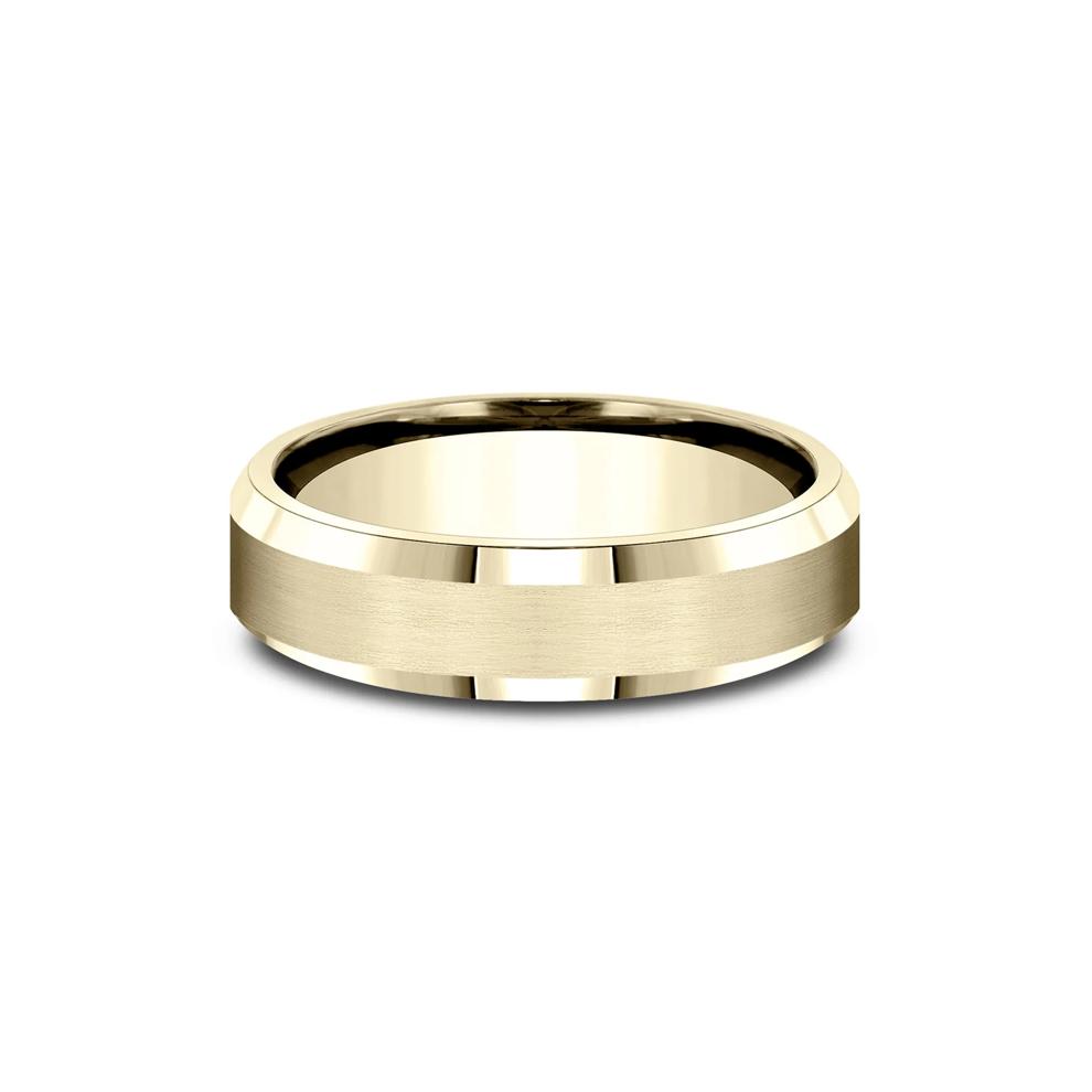 Men&rsquo;s Bevel Edge Satin Wedding Band in 14K Yellow Gold, 6MM – Image 1 of 3