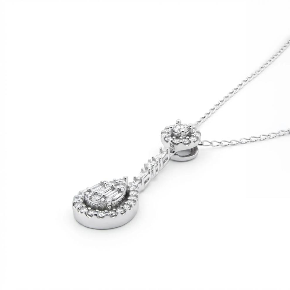 Diamond Pear-Shaped Baguette &amp; Round Cluster Pendant Necklace in 10K White Gold (1/2 ct. tw.) – Image 2 of 4