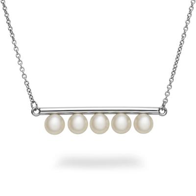 Freshwater Cultured Pearl Bar Pendant Necklace in Sterling Silver