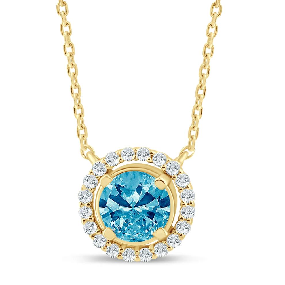 Lab Grown Blue and White Diamond Halo Pendant in 14K Yellow Gold (1 1/7 ct. tw.) – Image 1 of 3