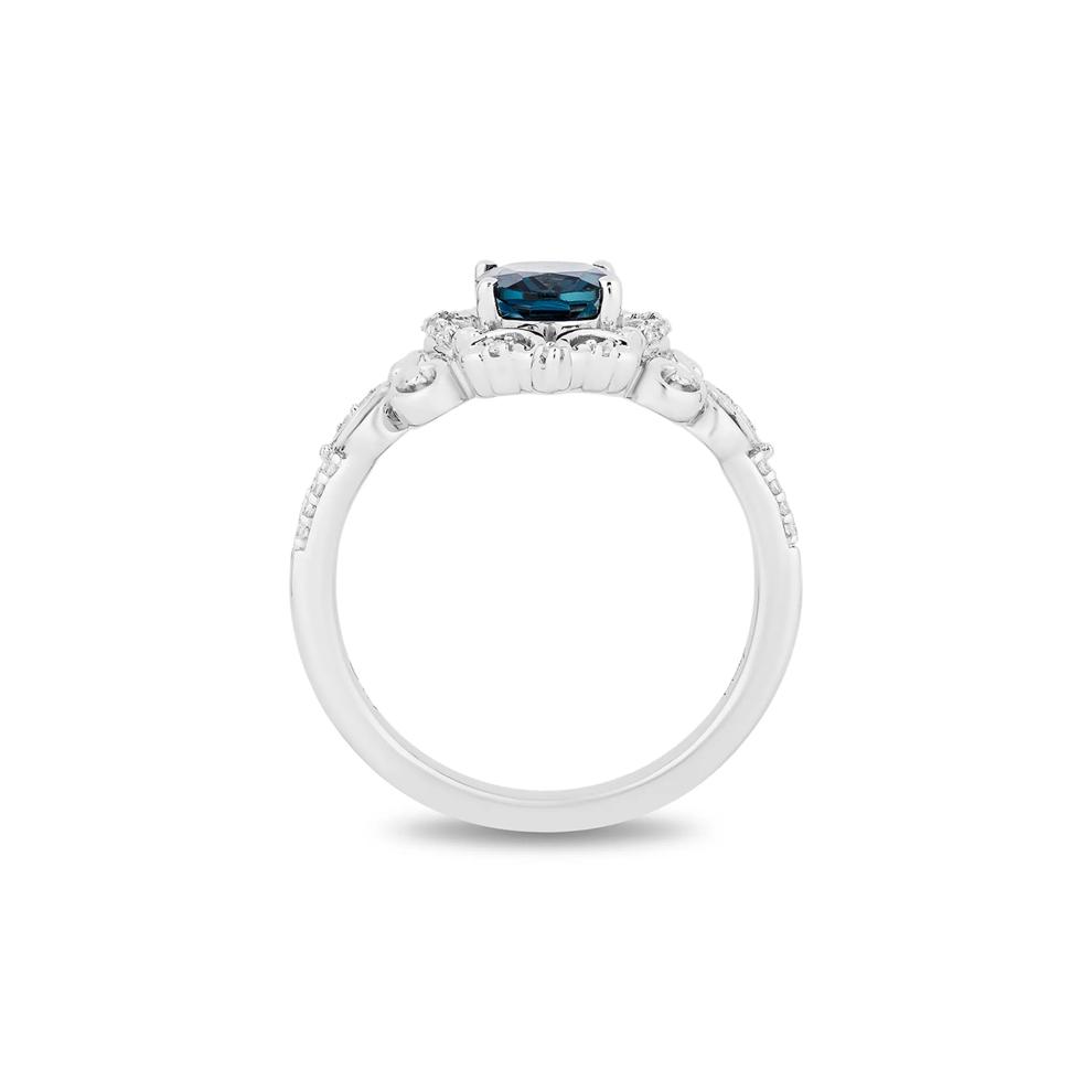 Diamond &amp; London Blue Topaz "Cinderella" Scroll Ring in Sterling Silver (1/10 ct. tw.) – Image 2 of 4