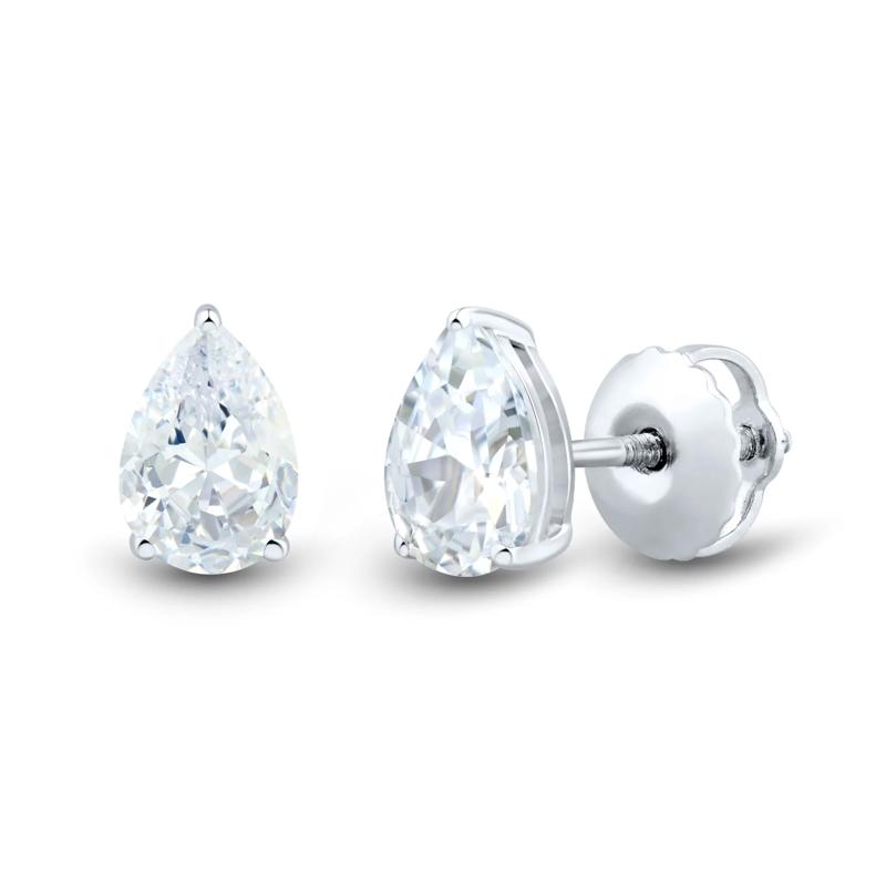 Lab Grown Diamond Pear-Shaped Three-Prong Studs in 14K White Gold &#40;1 ct. tw.&#41; – Image 1 of 3