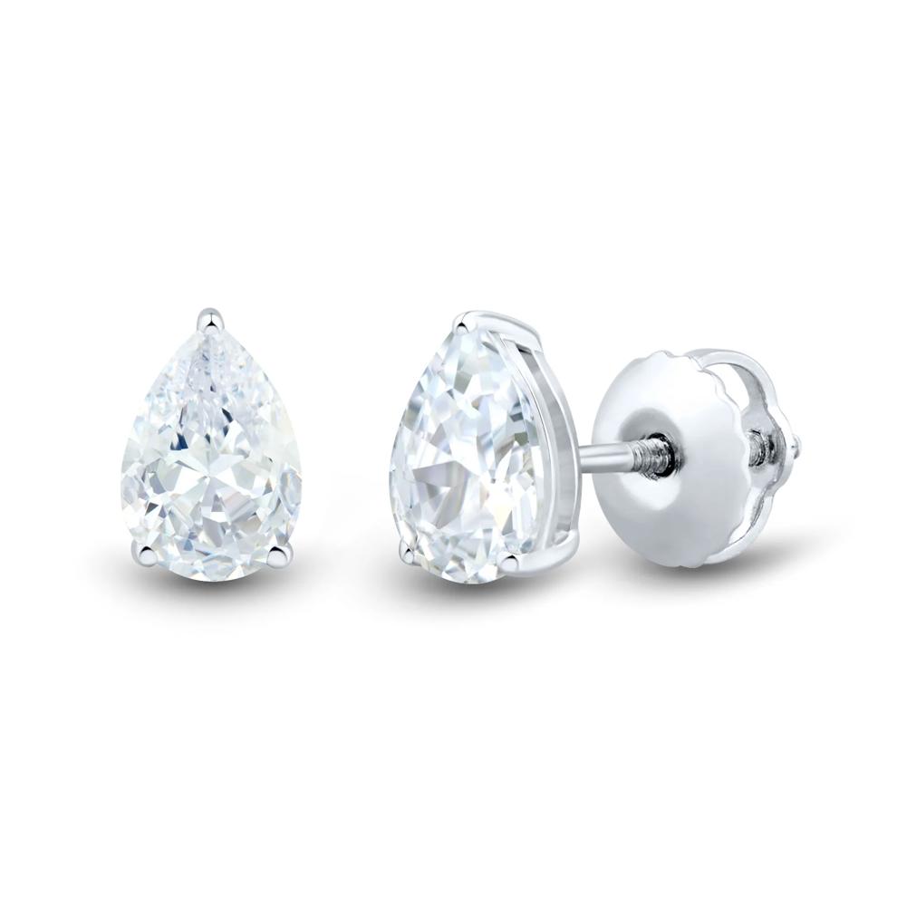 Lab Grown Diamond Pear-Shaped Three-Prong Studs in 14K White Gold (1 ct. tw.) – Image 1 of 3