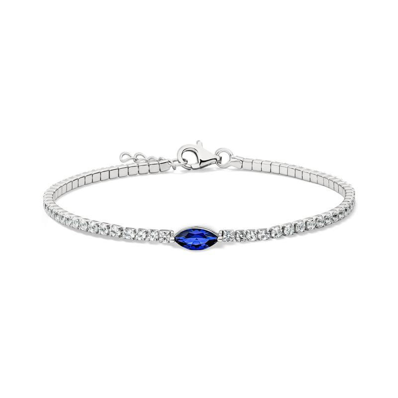 Marquise-Shaped Lab Created Blue &amp; White Sapphire Bracelet in Sterling Silver – Image 1 of 2