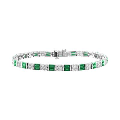 Lab Created Emerald & White Sapphire Bracelet in Sterling Silver