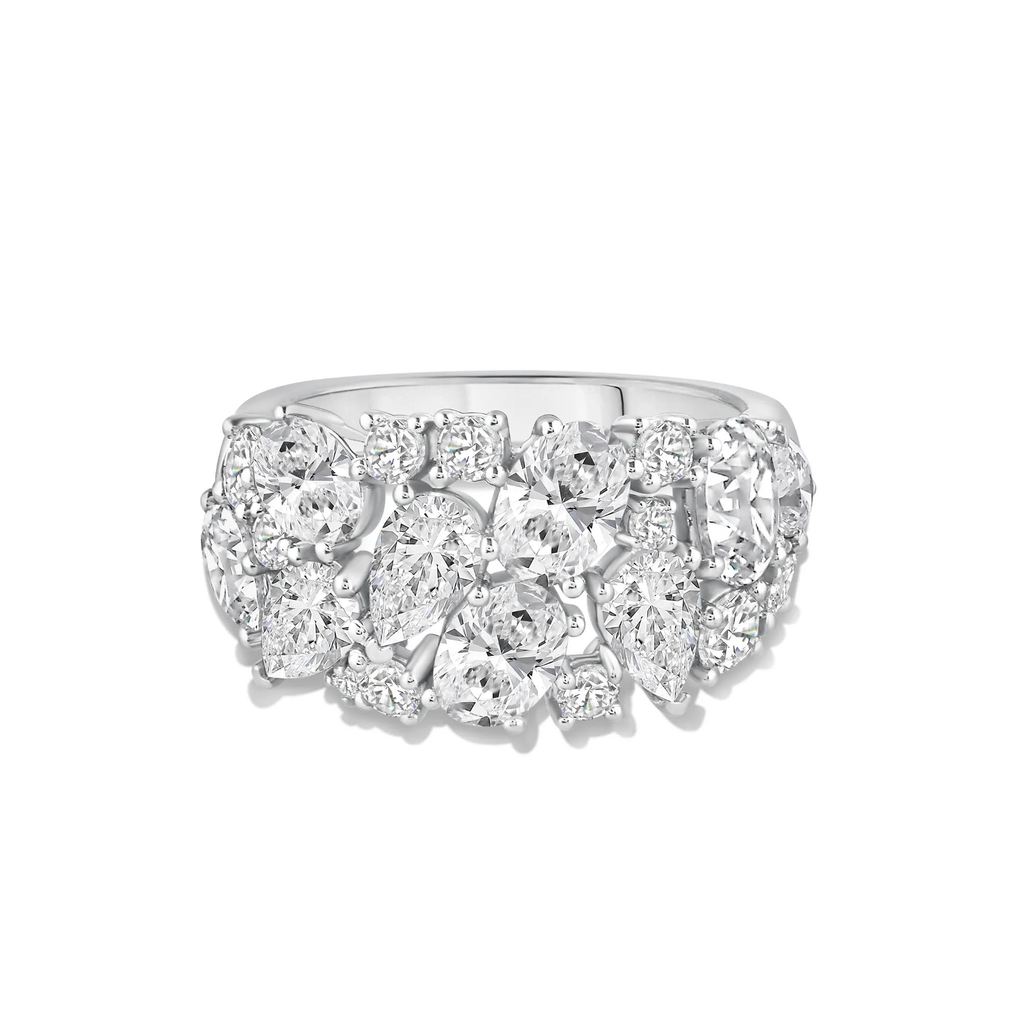 Lab Grown Diamond Mixed Cut Scatter Ring in 14K White Gold