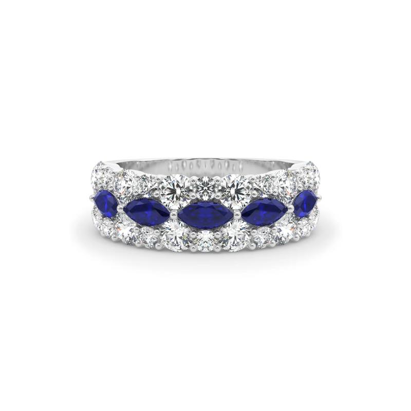 Diamond and Blue Sapphire Anniversary Band in 14K White Gold &#40;1 7/8 ct. tw.&#41; – Image 1 of 5