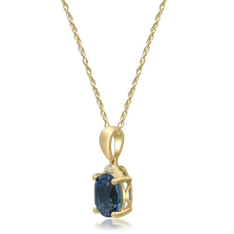 London Blue Topaz and Diamond Accent Necklace in 10K Yellow Gold – Image 2 of 4