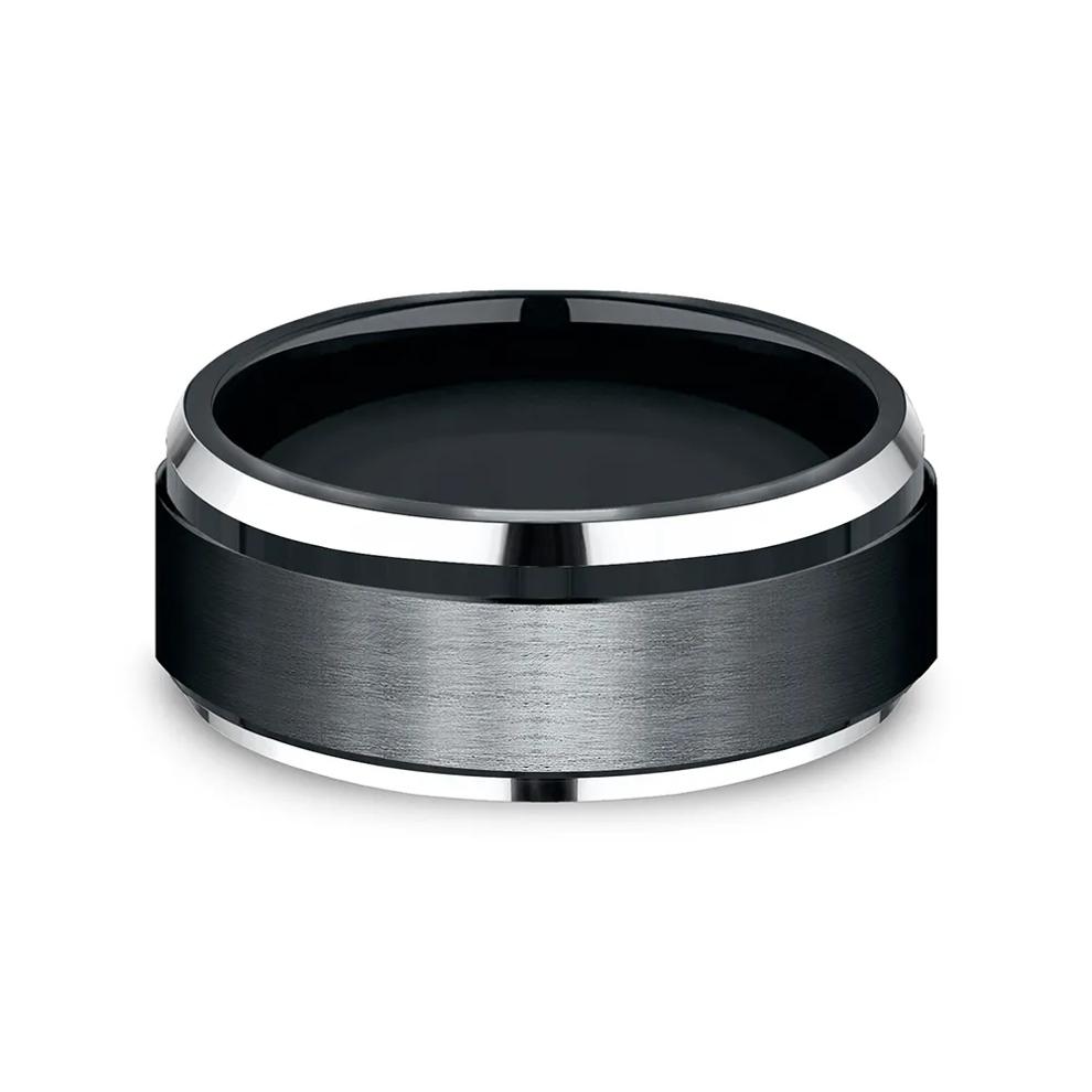 Men&rsquo;s Black &amp; White Cobalt Wedding Band, 9MM – Image 1 of 3