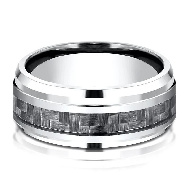 Men&#39;s Carbon Fiber Inlay Band in White Cobalt, 9MM – Image 1 of 3