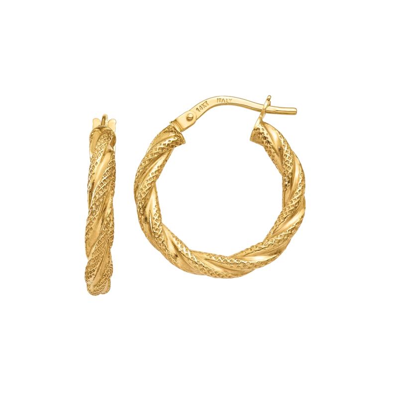Twisted Textured Hoop Earrings in 14K Yellow Gold, 21MM – Image 1 of 1