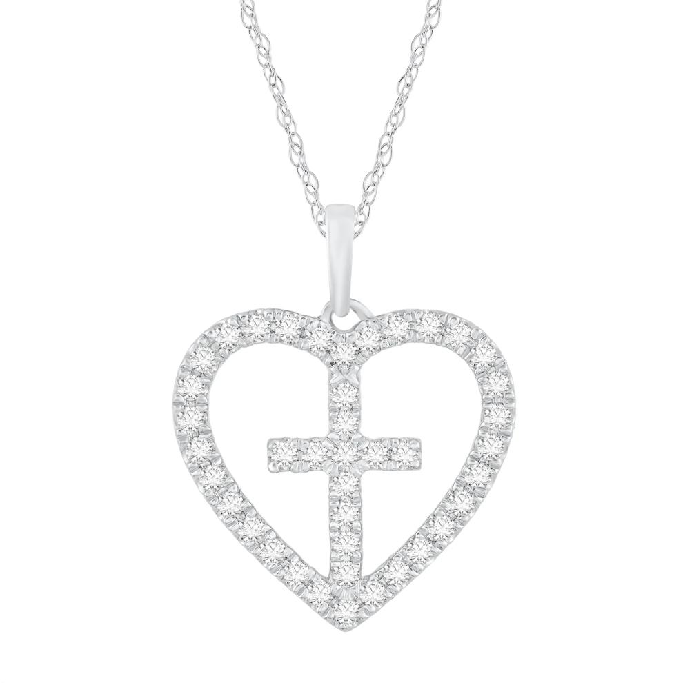 Diamond Heart Cross Pendant in 14K White Gold (1/3 ct. tw.) – Image 1 of 3