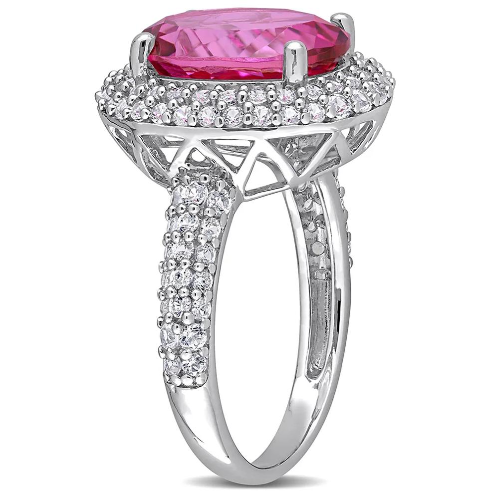 Pink Topaz &amp; Lab Created White Sapphire Ring in Sterling Silver – Image 3 of 6