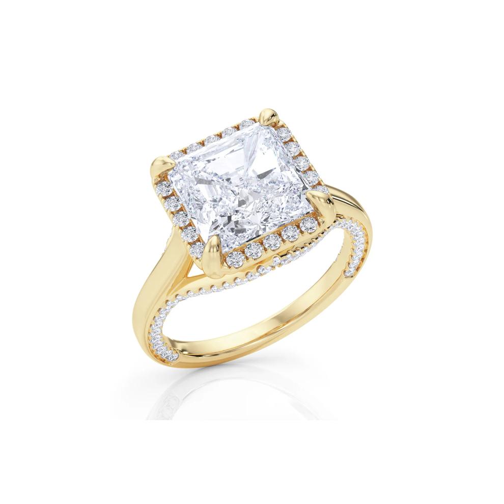 Lab Grown Diamond Square Radiant-Cut Halo Engagement Ring in 14K Yellow Gold (4 1/2 ct. tw.) – Image 4 of 4