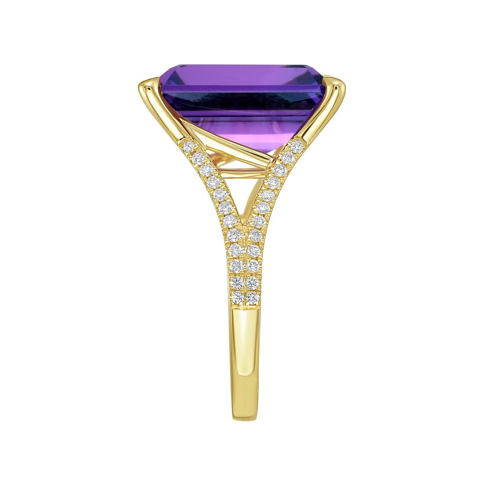 Octagonal Amethyst &amp; Round Diamond Ring in 14K Yellow Gold (1/4 ct. tw.) – Image 3 of 4