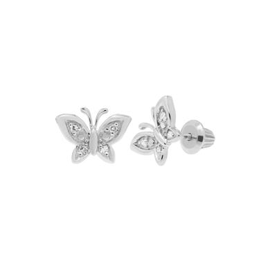 Children's Diamond Butterfly Stud Earrings in Sterling Silver