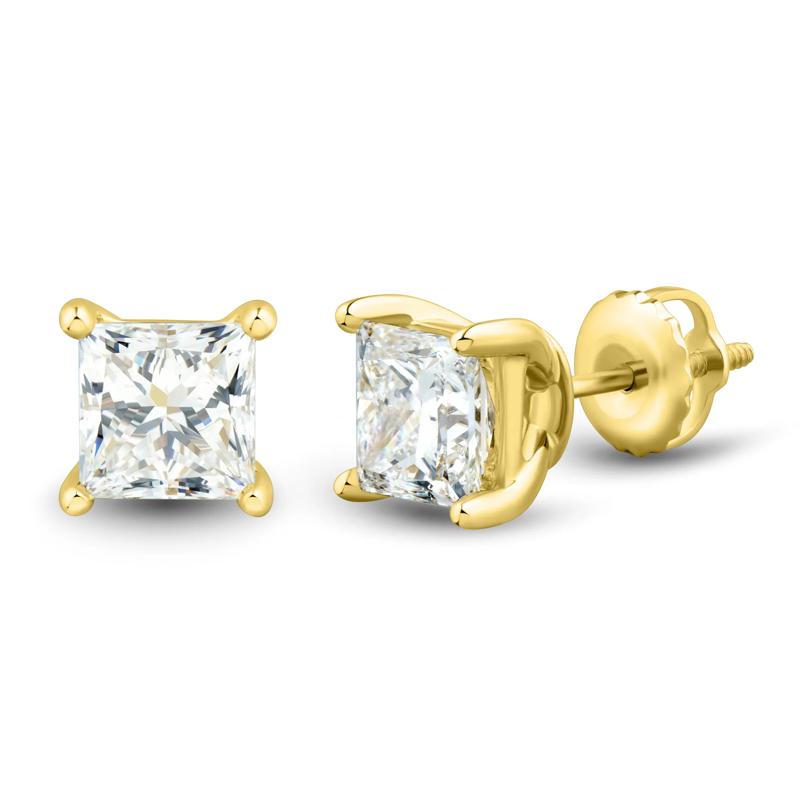 Lab Grown Diamond Stud Earrings with Princess-Cut Solitaires – Image 1 of 3