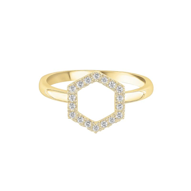 Diamond Hexagon Ring in 10K Yellow Gold &#40;1/8 ct. tw.&#41; – Image 1 of 3