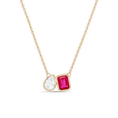 Lab-Created Ruby and Lab-Created White Sapphire Toi et Moi Two-Stone Necklace in Vermeil