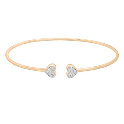 Diamond Double Heart Flexible Open Bangle Bracelet in 10K Yellow Gold (1/7 ct. tw.)