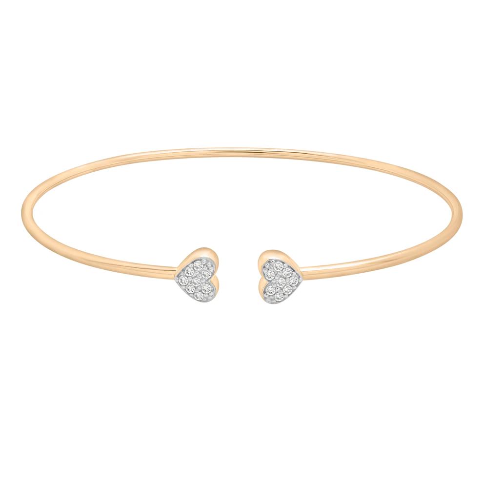Diamond Double Heart Flexible Open Bangle Bracelet in 10K Yellow Gold (1/7 ct. tw.) – Image 1 of 1