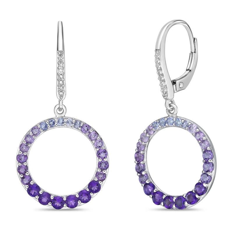 Amethyst Earrings with Lab-Created White Sapphire and Tanzanite in Sterling Silver – Image 1 of 1