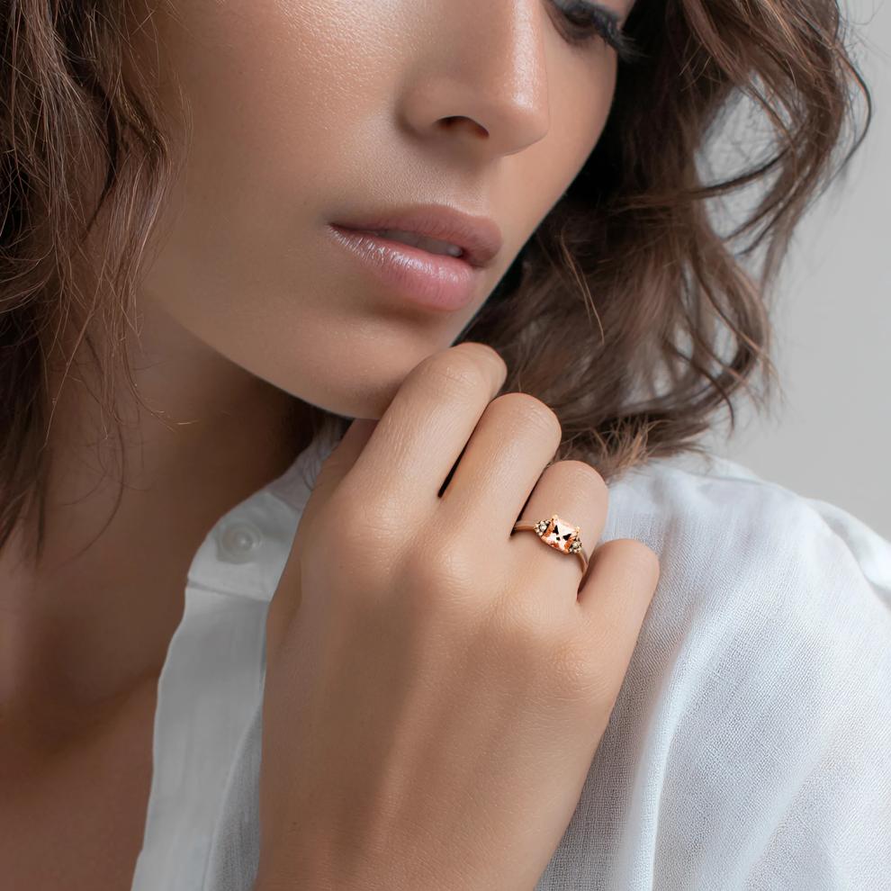 Morganite, Champagne &amp; White Diamond Ring in 10K Rose Gold – Image 4 of 4