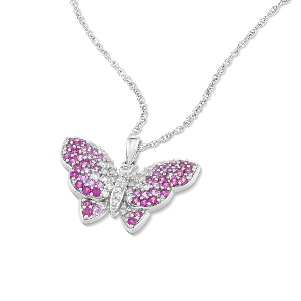 Lab-Created Ruby &amp; Lab-Created White &amp; Pink Sapphire Butterfly Pendant Necklace in Sterling Silver – Image 4 of 4