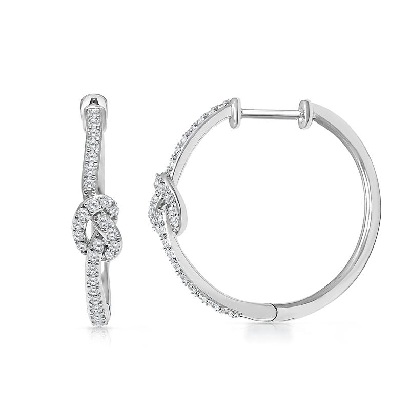 Diamond Knot Hoop Earrings in Sterling Silver &#40;1/3 ct. tw.&#41; – Image 1 of 1