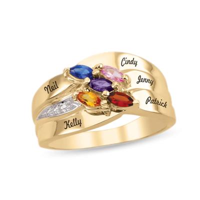 Custom Gemstone Ring with Choice of Diamonds & Personalized Names (2-6 Stones)