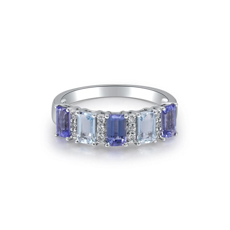 Tanzanite, Aquamarine &amp; Diamond Accent Ring in 10K White Gold – Image 5 of 5