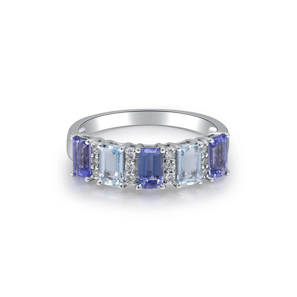 Tanzanite, Aquamarine &amp; Diamond Accent Ring in 10K White Gold – Image 5 of 5