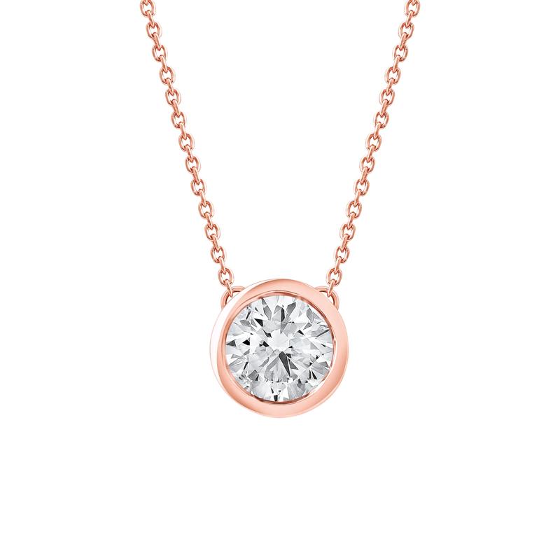 Lab Grown Diamond Round Solitaire Bezel Pendant in 10K Rose Gold &#40;1 ct. tw.&#41; – Image 1 of 4