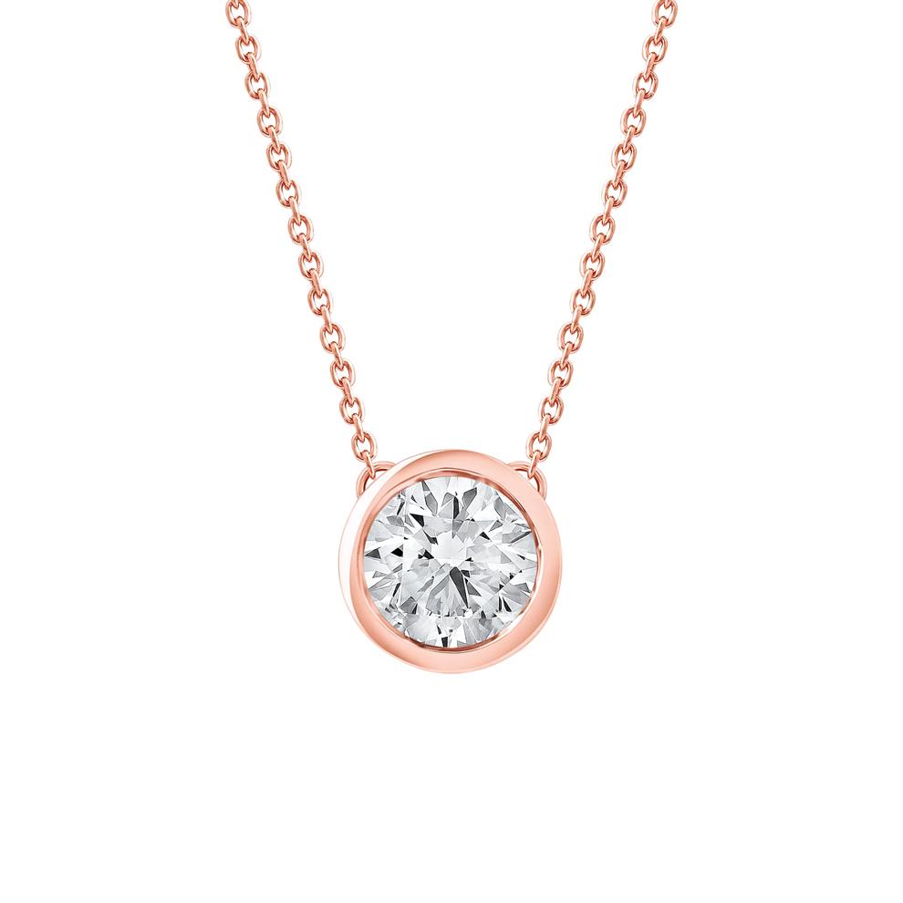 Lab Grown Diamond Round Solitaire Bezel Pendant in 10K Rose Gold (1 ct. tw.) – Image 1 of 4
