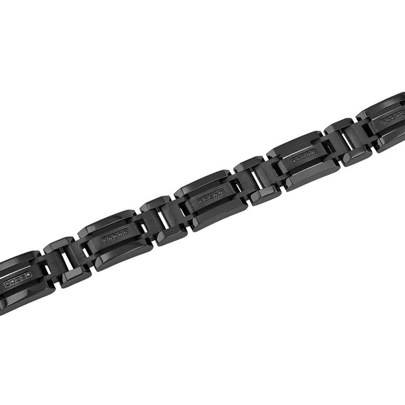 Men&rsquo;s Link Bracelet with Black Diamonds in Black Ion-Plated Stainless Steel &#40;1/7 ct. tw.&#41; – Image 2 of 2