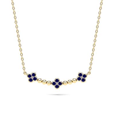 Blue Sapphire Clover Bar Necklace in 10K Yellow Gold