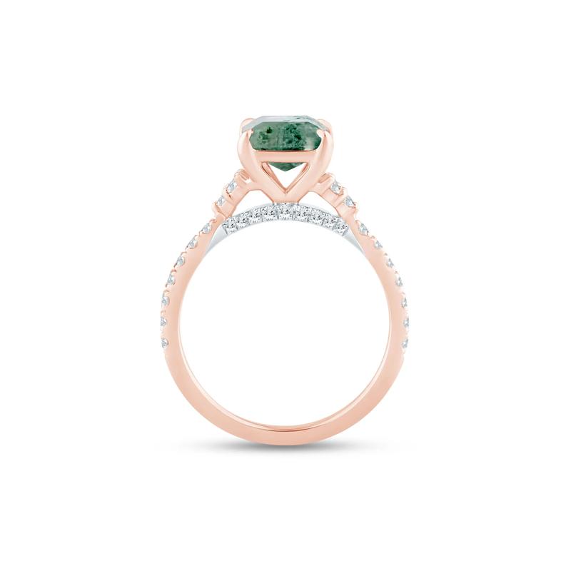 Flora Moss Agate and Diamond Engagement Ring in 14K Rose, White &amp; Yellow Gold &#40;3/8 ct. tw.&#41; – Image 2 of 3