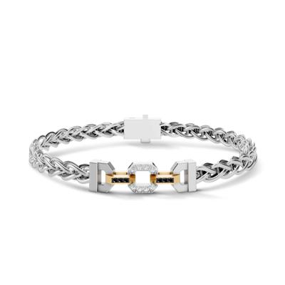 Men's Black & White Lab Grown Diamond Two-Tone Hex Nut Chain Bracelet in Sterling Silver & Vermeil, 8" (1/3 ct. tw.)