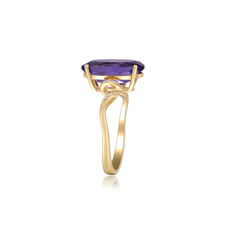 Amethyst and Diamond Accent Ring in 10K Yellow Gold – Image 3 of 5