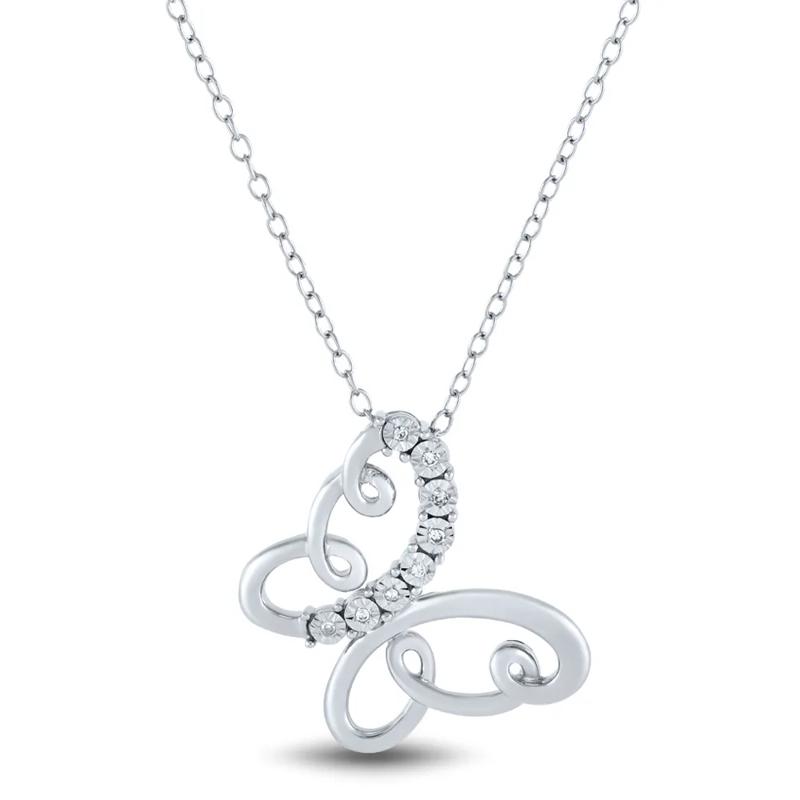 Diamond Butterfly Pendant in Sterling Silver – Image 1 of 4