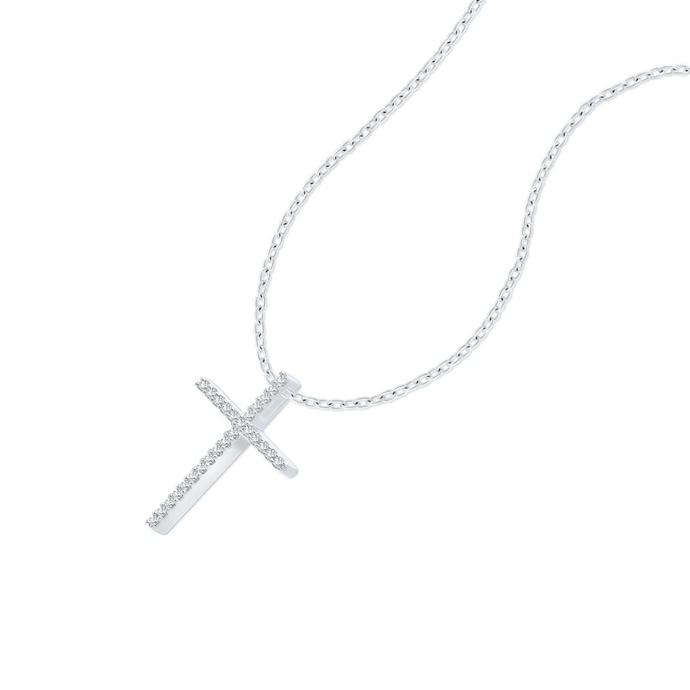 Diamond Cross Pendant Necklace in Sterling Silver (1/10 ct. tw.) – Image 3 of 4
