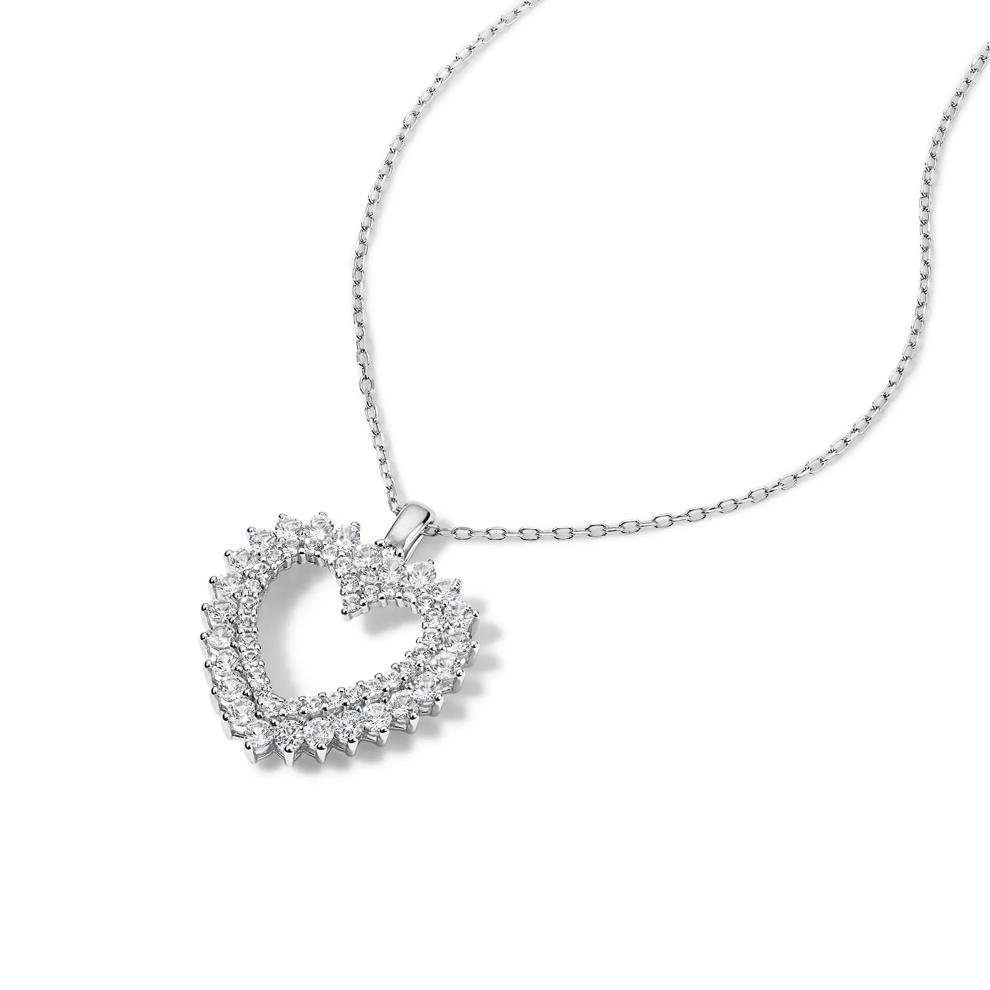 Lab-Created White Sapphire Heart Pendant Necklace in Sterling Silver – Image 2 of 4