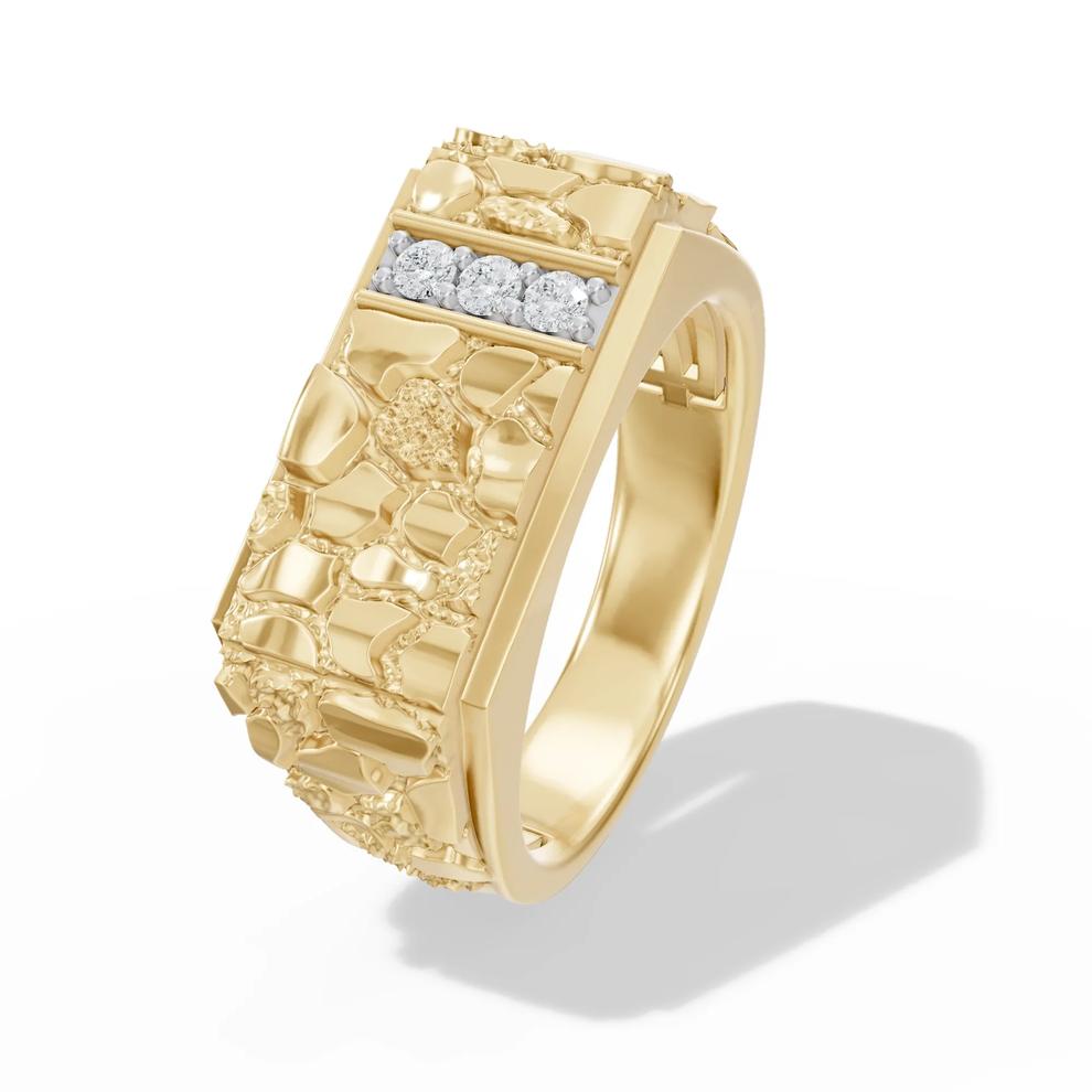 Men's Diamond Nugget Ring in 10K Yellow Gold (1/7 ct. tw.) – Image 2 of 4