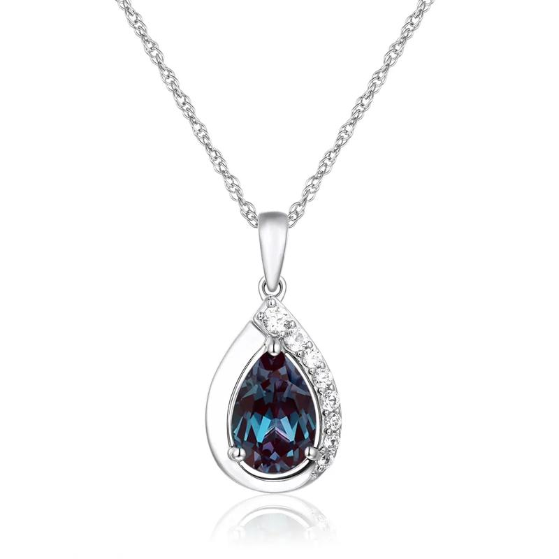 Lab-Created Alexandrite &amp; Lab-Created White Sapphire Pear-Shaped Pendant in Sterling Silver – Image 1 of 3