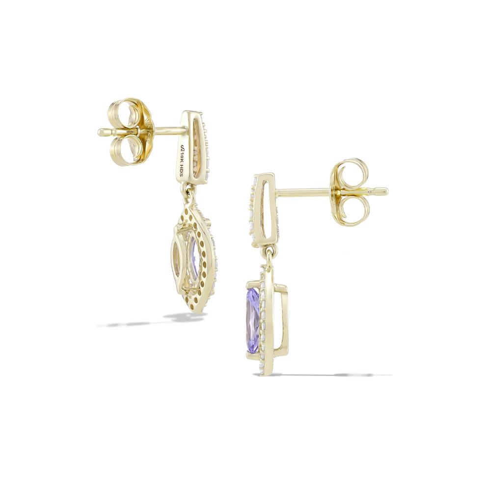 Tanzanite &amp; Diamond Accent Halo Drop Earrings in 10K Yellow Gold (1/5 ct. tw.) – Image 2 of 2