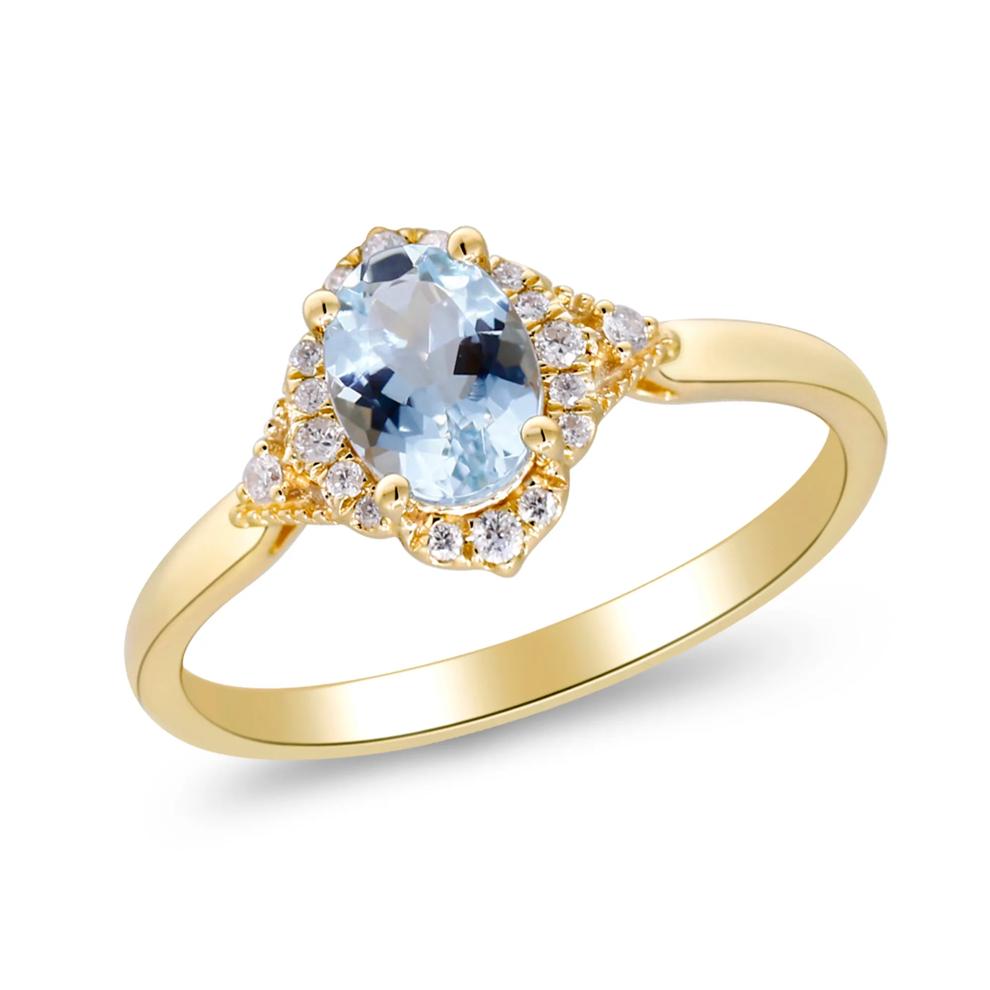 Aquamarine &amp; Diamond Halo Ring in 10K Yellow Gold (1/10 ct. tw.) – Image 4 of 5