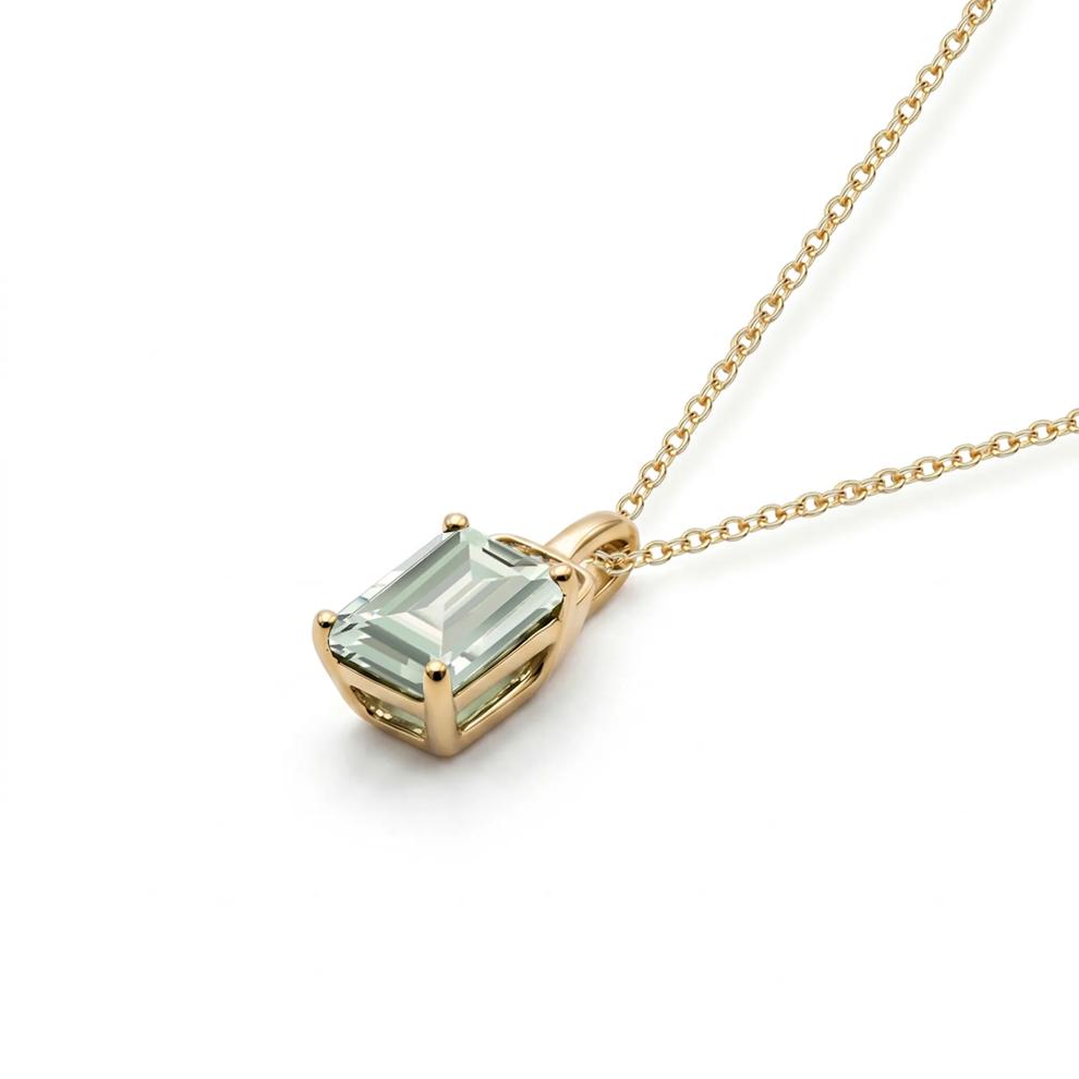 Emerald-Cut Green Amethyst &amp; Diamond Accent Pendant Necklace in 10K Yellow Gold – Image 2 of 4