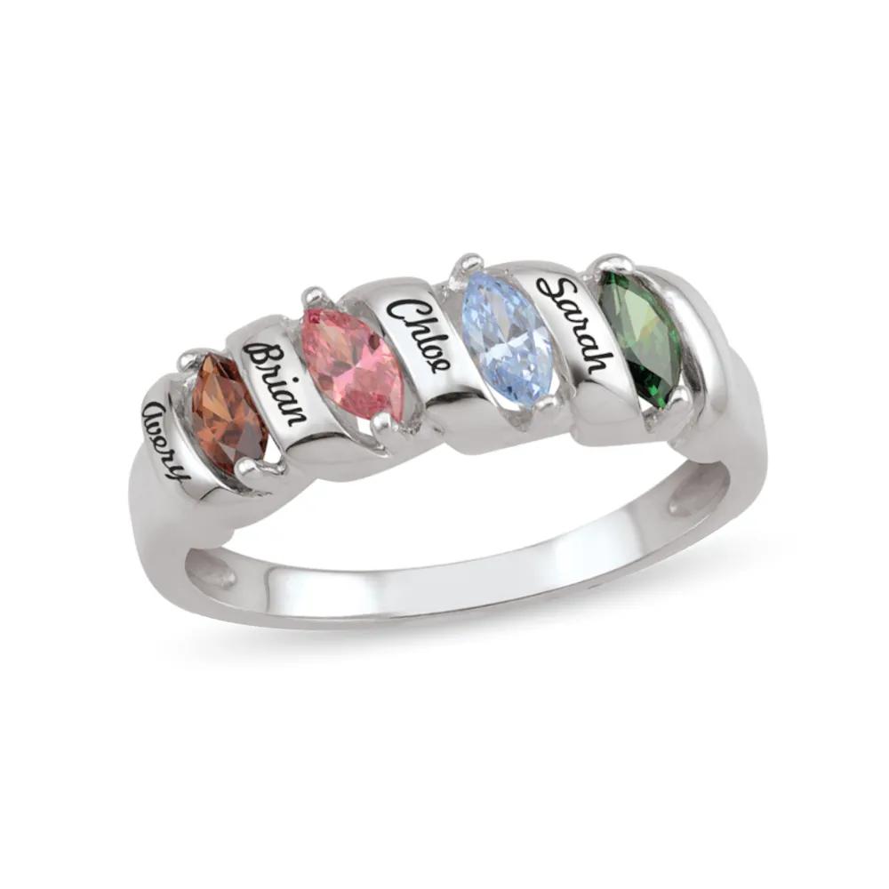 Custom Gemstone Ring with Marquise Stones & Personalized Engraving (2-5 ...