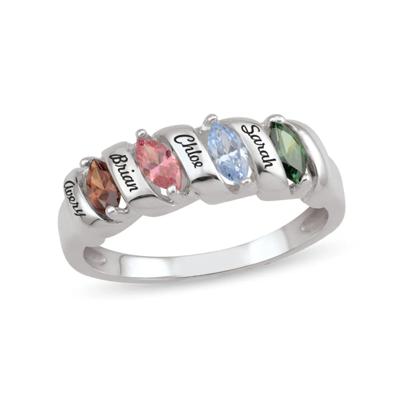 Custom Gemstone Ring with Marquise Stones & Personalized Engraving (2-5 Stones)