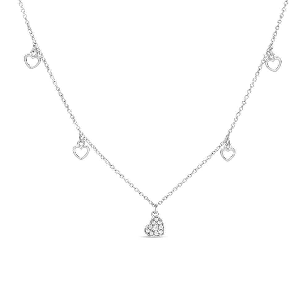 Diamond Accent Heart Station Necklace in Sterling Silver – Image 1 of 4